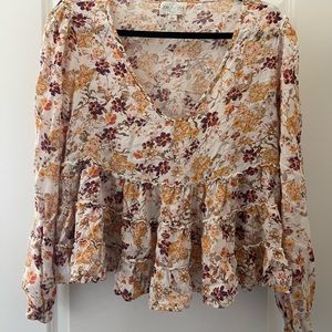 Spring floral ruffled blouse
